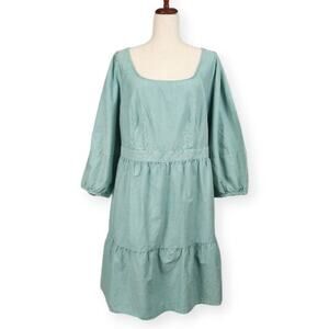 Ava & Viv A-Line Dress Balloon 3/4 Sleeve Knee Length Teal Plus Size 14W New